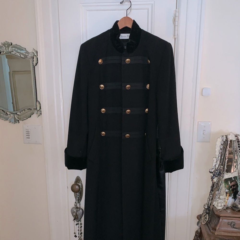 CHRISTIAN DIOR Full Length Black Coat in Loro Piana 100% Superfine Lamb’s Wool